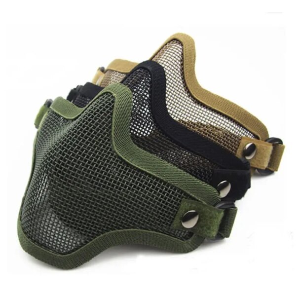 Masque demi-visage tête de mort en maille métallique, accessoires de chasse militaires de l'armée, masques inférieurs Airsoft Paintball