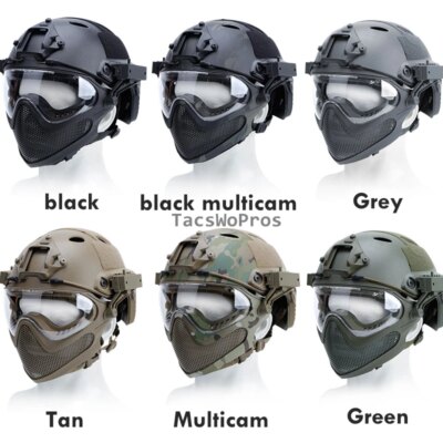 Casque de tir militaire avec masque, protection entièrement couverte, casque de paintball Airsoft, casques de skip de l'armée