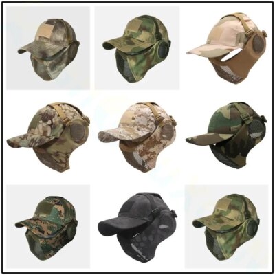 25019-740ac1.jpg Masque militaire tactique Airsoft, demi-visage, maille métallique, protection du crâne et des oreilles, accessoires de chasse