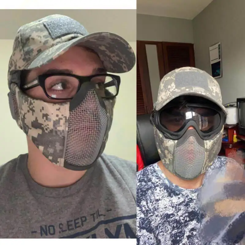Masque militaire tactique Airsoft, demi-visage, maille métallique, protection du crâne et des oreilles, accessoires de chasse – Image 6