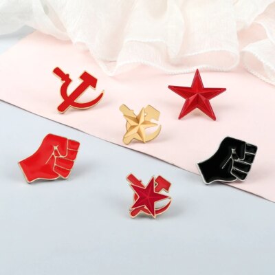 Broches rétro soviétique, rouge, pour défense de la révolution, en émail, étoile, faucille, marteau, Badge, chapeau, uniforme, bijoux
