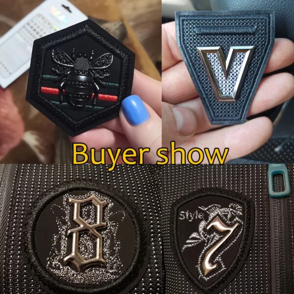 Patchs de broderie en cuir PU noir rond en métal 3D, appliques de vêtements, badge d'équation de couronne, autocollant à rayures, coudre sur les vêtements TecClothing – Image 6