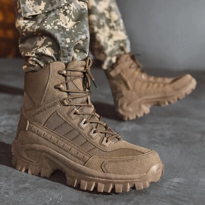 Botte tactique militaires en cuir imperméable pour homme