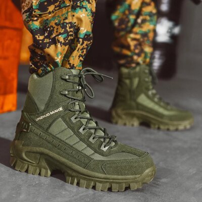 Botte tactique militaires en cuir imperméable pour homme