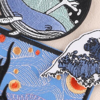 Patchs pour Vestes, Vêtements d'Extérieur, Vagues de Mer, Paysage Naturel, Baleine, Rayures, Fer sur Point Brodé, Bricolage, Styliste, Couture