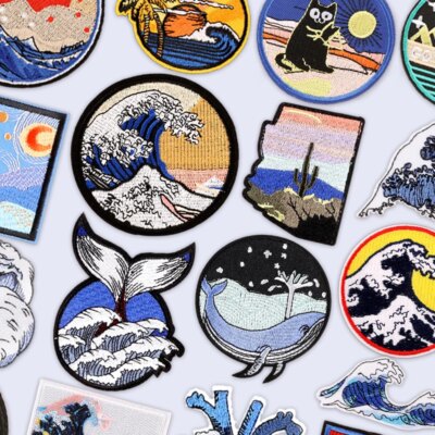 26344-61656b.jpg Patchs pour Vestes, VĂȘtements d'ExtĂ©rieur, Vagues de Mer, Paysage Naturel, Baleine, Rayures, Fer sur Point BrodĂ©, Bricolage, Styliste, Couture