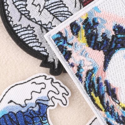 Patchs pour Vestes, Vêtements d'Extérieur, Vagues de Mer, Paysage Naturel, Baleine, Rayures, Fer sur Point Brodé, Bricolage, Styliste, Couture