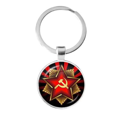 CCCP urss armée soviétique étoile rouge porte-clés verre Cabochon Art rond russe Badges LOGO pendentif porte-clés bijoux pour amis cadeau
