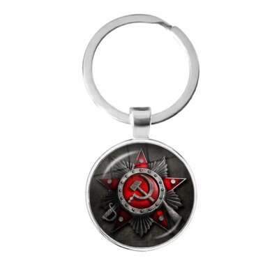 CCCP urss armée soviétique étoile rouge porte-clés verre Cabochon Art rond russe Badges LOGO pendentif porte-clés bijoux pour amis cadeau
