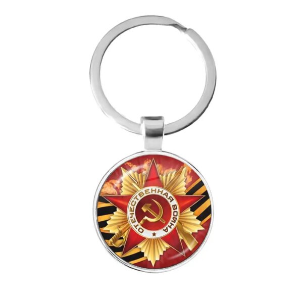 CCCP urss armée soviétique étoile rouge porte-clés verre Cabochon Art rond russe Badges LOGO pendentif porte-clés bijoux pour amis cadeau