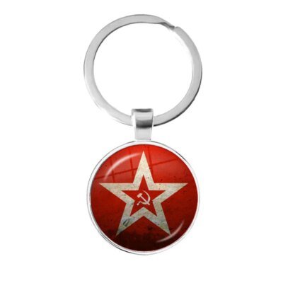 CCCP urss armée soviétique étoile rouge porte-clés verre Cabochon Art rond russe Badges LOGO pendentif porte-clés bijoux pour amis cadeau