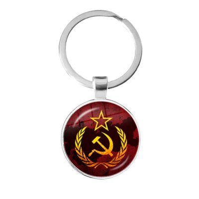 CCCP urss armée soviétique étoile rouge porte-clés verre Cabochon Art rond russe Badges LOGO pendentif porte-clés bijoux pour amis cadeau