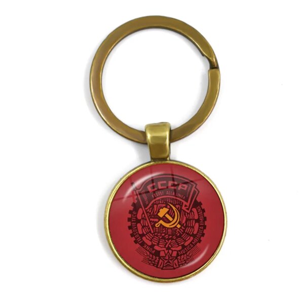 CCCP urss armée soviétique étoile rouge porte-clés verre Cabochon Art rond russe Badges LOGO pendentif porte-clés bijoux pour amis cadeau
