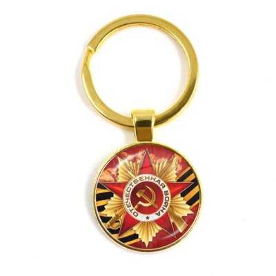CCCP urss armée soviétique étoile rouge porte-clés verre Cabochon Art rond russe Badges LOGO pendentif porte-clés bijoux pour amis cadeau