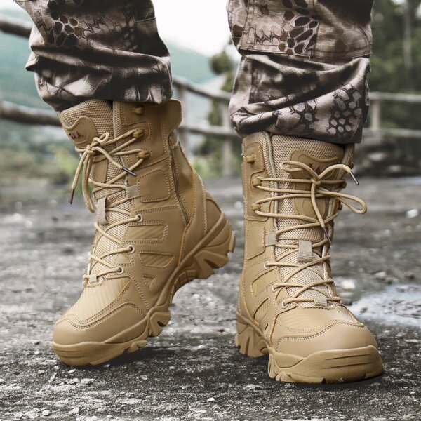 Bottes militaires tactiques en cuir pour hommes, bottes de forces spéciales – Image 6