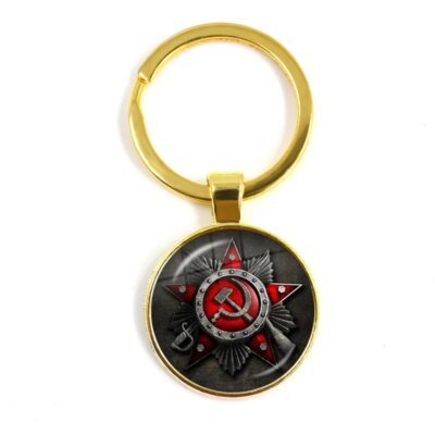 CCCP urss armée soviétique étoile rouge porte-clés verre Cabochon Art rond russe Badges LOGO pendentif porte-clés bijoux pour amis cadeau