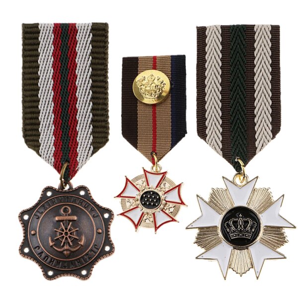 Broche insigne en tissu rayé pour hommes, couronne, étoile, médaille, uniforme Milirtay, corsage, chemise trempée, col, pompon, revers, broche – Image 6