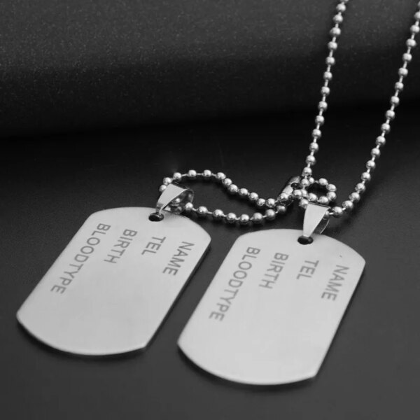 Pendentif pour homme, plaque signalétique, Style militaire, chaîne en acier inoxydable