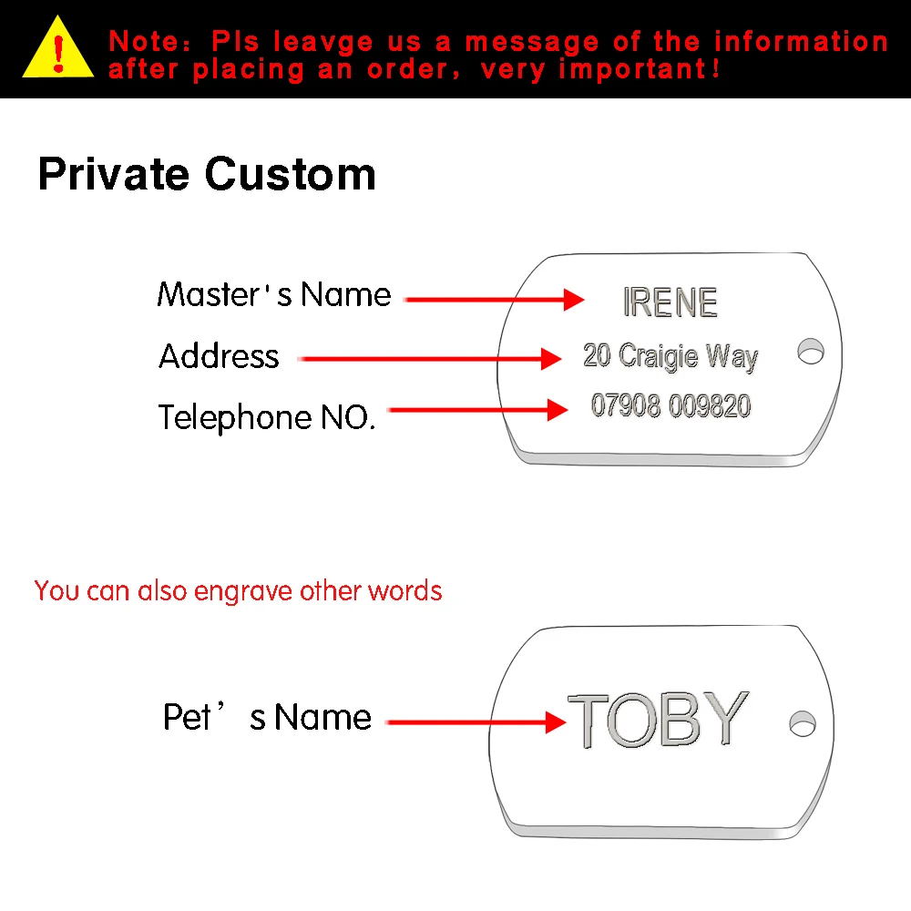 Ătiquette d'identification militaire pour chien, en acier inoxydable, personnalisĂ©e, gravĂ©e gratuitement, nom, adresse, numĂ©ro de tĂ©lĂ©phone, 2 tailles M L â Image 6