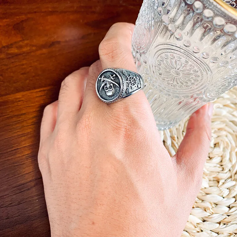 Anneau de moto rĂ©tro pour hommes, personnalitĂ© de la mode, hip-hop, punk, double couteau, crĂąne, 7.5 ate, fĂȘte, bijoux dĂ©contractĂ©s â Image 2