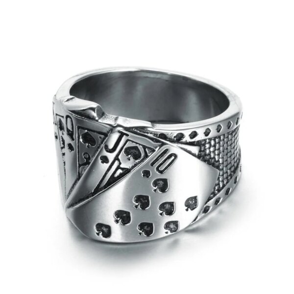 Bague à motif de cartes à jouer pour hommes, matériau en alliage de haute qualité, hip-hop, rock, culture de rue, cadeau de bijoux de mode – Image 4