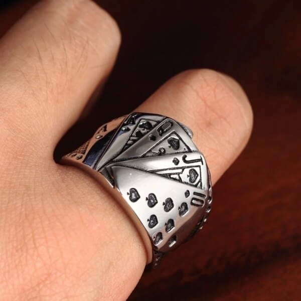 Bague à motif de cartes à jouer pour hommes, matériau en alliage de haute qualité, hip-hop, rock, culture de rue, cadeau de bijoux de mode – Image 2