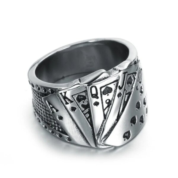 Bague à motif de cartes à jouer pour hommes, matériau en alliage de haute qualité, hip-hop, rock, culture de rue, cadeau de bijoux de mode – Image 3