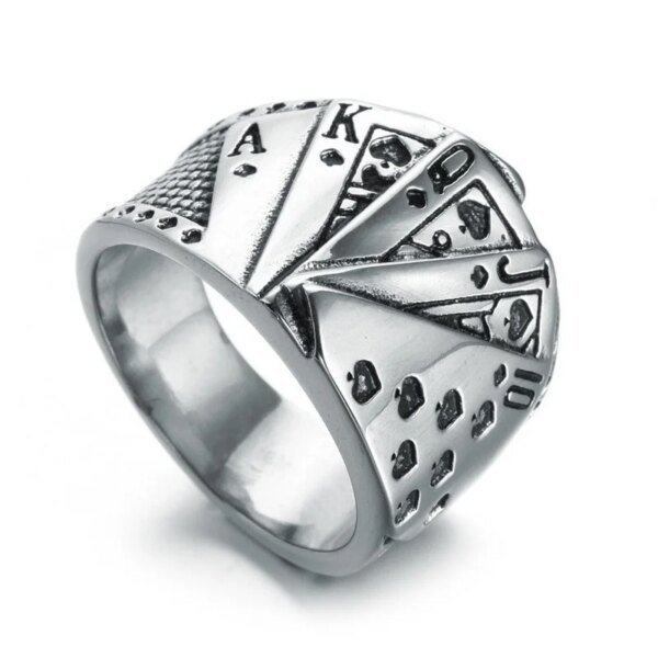 Bague à motif de cartes à jouer pour hommes, matériau en alliage de haute qualité, hip-hop, rock, culture de rue, cadeau de bijoux de mode
