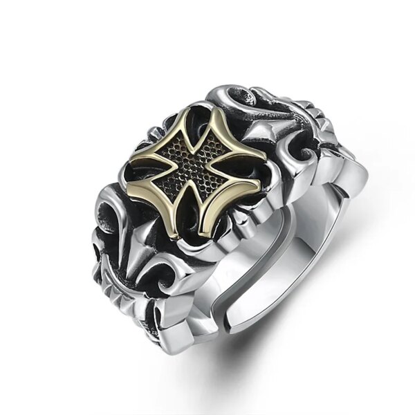 Bague ouverte de templier de croisé créatif pour hommes, bijoux de rue de fête, cadeau décontracté, mode, chimhip-hop – Image 3
