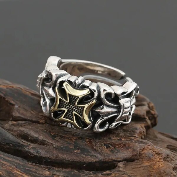 Bague ouverte de templier de croisé créatif pour hommes, bijoux de rue de fête, cadeau décontracté, mode, chimhip-hop – Image 6
