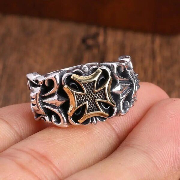 Bague ouverte de templier de croisé créatif pour hommes, bijoux de rue de fête, cadeau décontracté, mode, chimhip-hop – Image 5