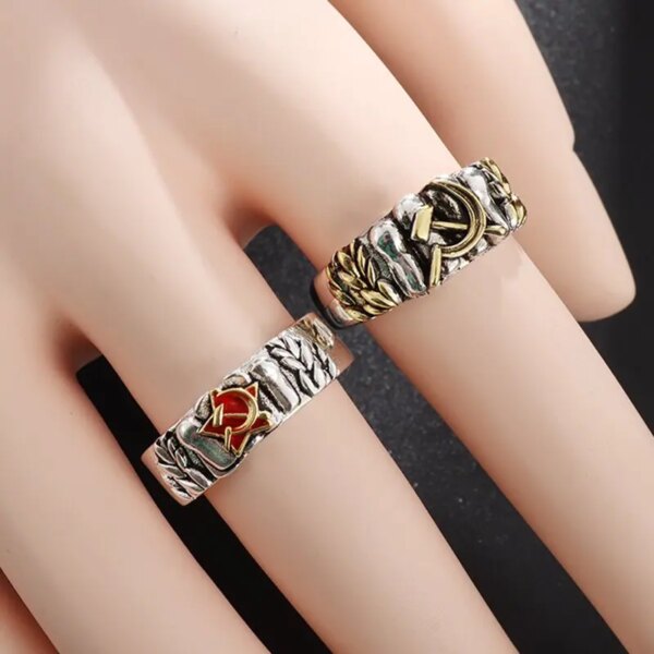 Bolshevok – bague en cuivre incrustée, poing de fer soviétique, étoile rouge, héros socialiste, Venus, faucille, bijoux bague ouverte – Image 2