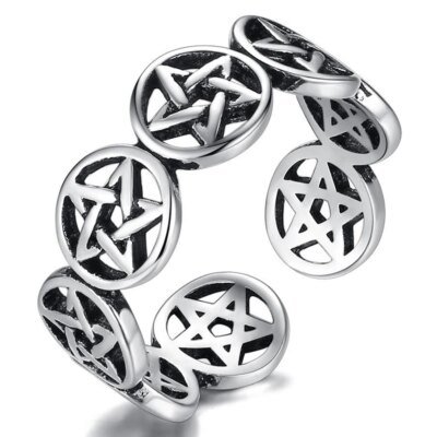 27924-587e8a.jpg Anneau pentagramme ouvert et réglable pour hommes, accessoires de bijoux de Banquet décontractés, nouvelle collection