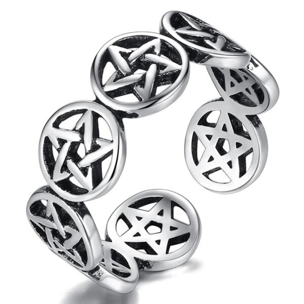 Anneau pentagramme ouvert et réglable pour hommes, accessoires de bijoux de Banquet décontractés, nouvelle collection – Image 3