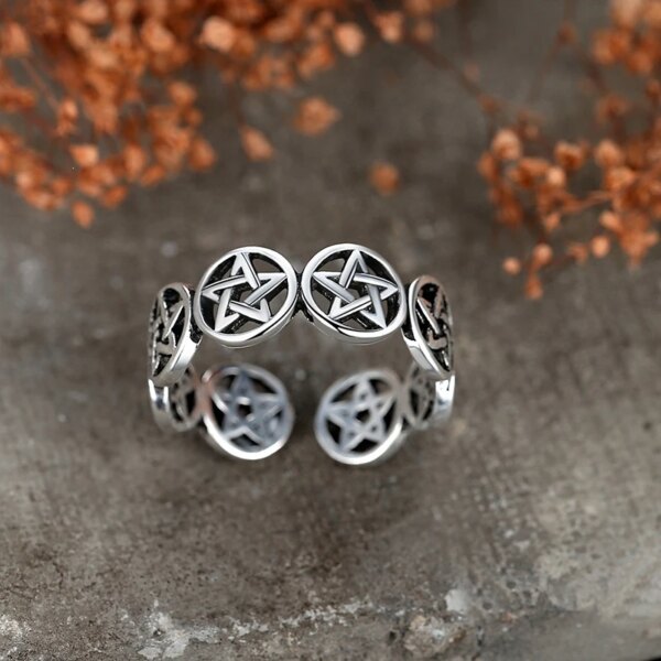 Anneau pentagramme ouvert et réglable pour hommes, accessoires de bijoux de Banquet décontractés, nouvelle collection – Image 2