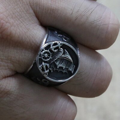 27939-6e0279.jpg Bague Vintage en acier inoxydable pour hommes et femmes, bijou de style Viking nordique, avec ancre, boussole, Signet, gothique, Punk, motard
