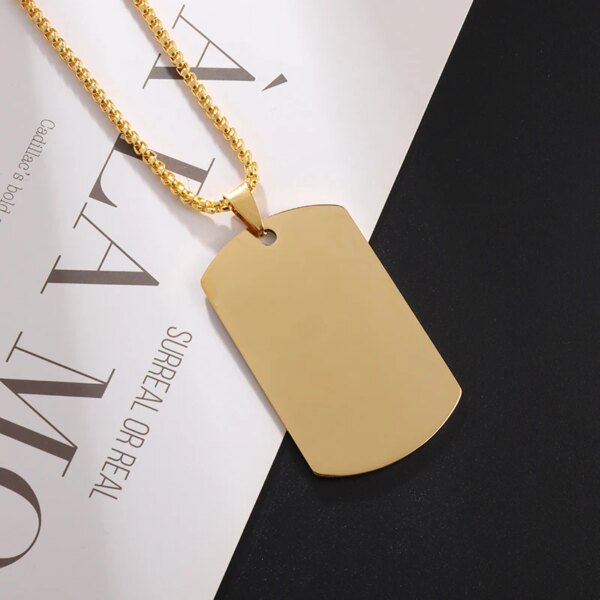 Collier pendentif en acier inoxydable pour hommes et femmes, étiquette de chien, bijoux plaqués or, nom d'identification personnalisé, style militaire, hip hop – Image 2