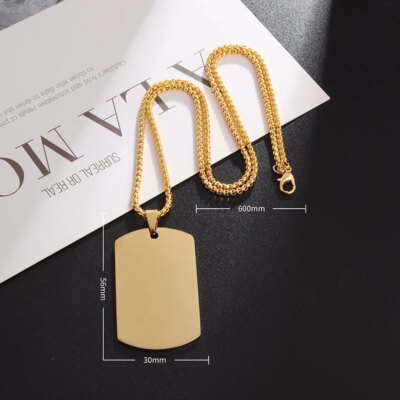 Collier pendentif en acier inoxydable pour hommes et femmes, étiquette de chien, bijoux plaqués or, nom d'identification personnalisé, style militaire, hip hop