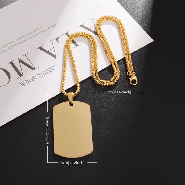 Collier avec pendentif rectangulaire en acier inoxydable pour hommes, étiquette militaire, brillant, tendance, Punk, simple, bijoux – Image 6