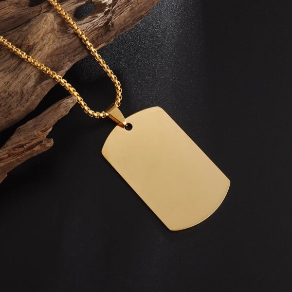 Collier avec pendentif rectangulaire en acier inoxydable pour hommes, étiquette militaire, brillant, tendance, Punk, simple, bijoux – Image 4