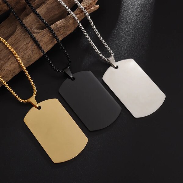 Collier avec pendentif rectangulaire en acier inoxydable pour hommes, étiquette militaire, brillant, tendance, Punk, simple, bijoux