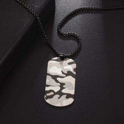 Collier avec pendentif rectangulaire en acier inoxydable pour hommes, étiquette militaire, brillant, tendance, Punk, simple, bijoux