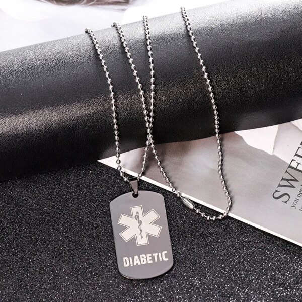 Collier pendentif étoile de vie en acier inoxydable, étiquette de chien diabétique, anciers de salle de bain, carte militaire, porte-clés – Image 3