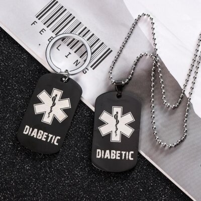 28091-66136b.jpg Collier pendentif étoile de vie en acier inoxydable, étiquette de chien diabétique, anciers de salle de bain, carte militaire, porte-clés