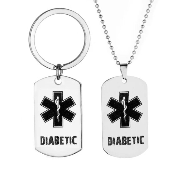 Collier pendentif étoile de vie en acier inoxydable, étiquette de chien diabétique, anciers de salle de bain, carte militaire, porte-clés – Image 4