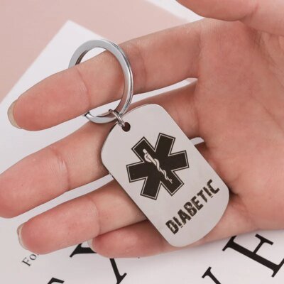 28091-e324b2.jpg Collier pendentif étoile de vie en acier inoxydable, étiquette de chien diabétique, anciers de salle de bain, carte militaire, porte-clés