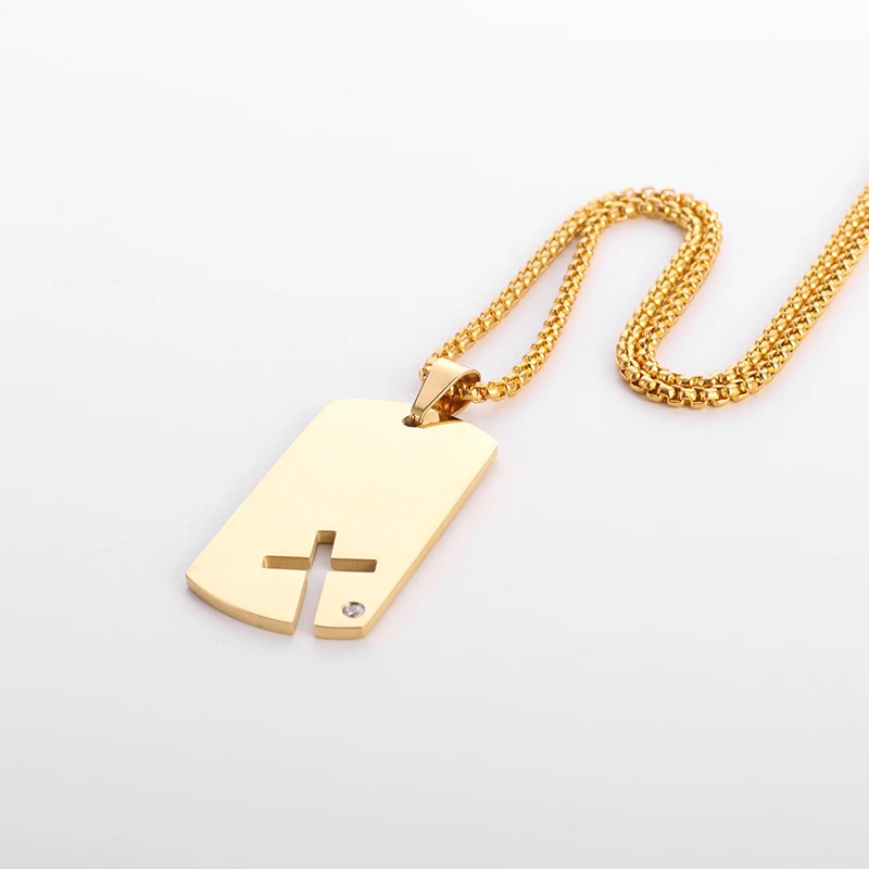 Collier pendentif croix carrée creuse classique pour hommes, plaque militaire, acier inoxydable, tendance punk, double pendentif, bijoux – Image 3