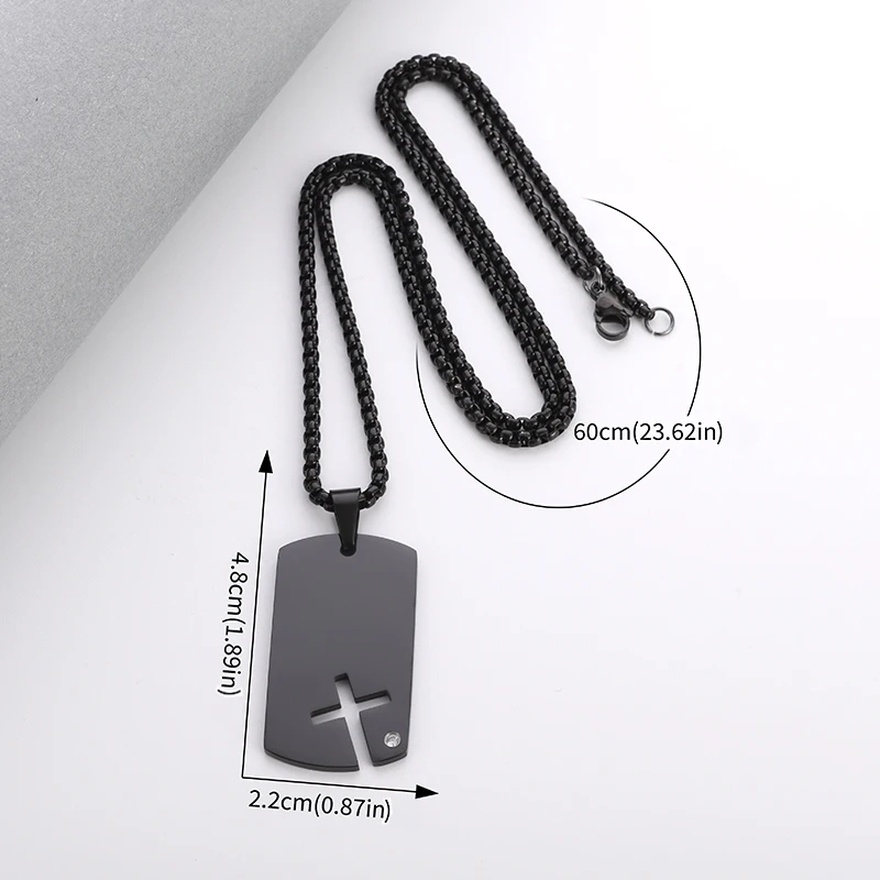 Collier pendentif croix carrée creuse classique pour hommes, plaque militaire, acier inoxydable, tendance punk, double pendentif, bijoux – Image 5