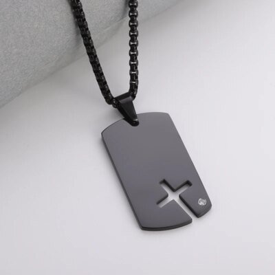 Collier pendentif croix carrée creuse classique pour hommes, plaque militaire, acier inoxydable, tendance punk, double pendentif, bijoux