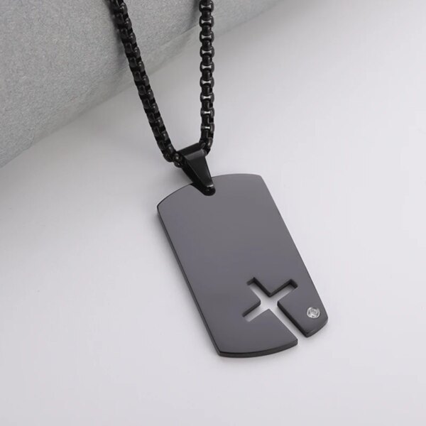 Collier pendentif croix carrée creuse classique pour hommes, plaque militaire, acier inoxydable, tendance punk, double pendentif, bijoux